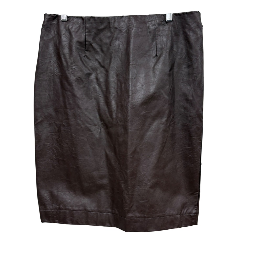 Anne Taylor Brown Faux Leather Pencil Skirt High Waisted Knee Length -defect